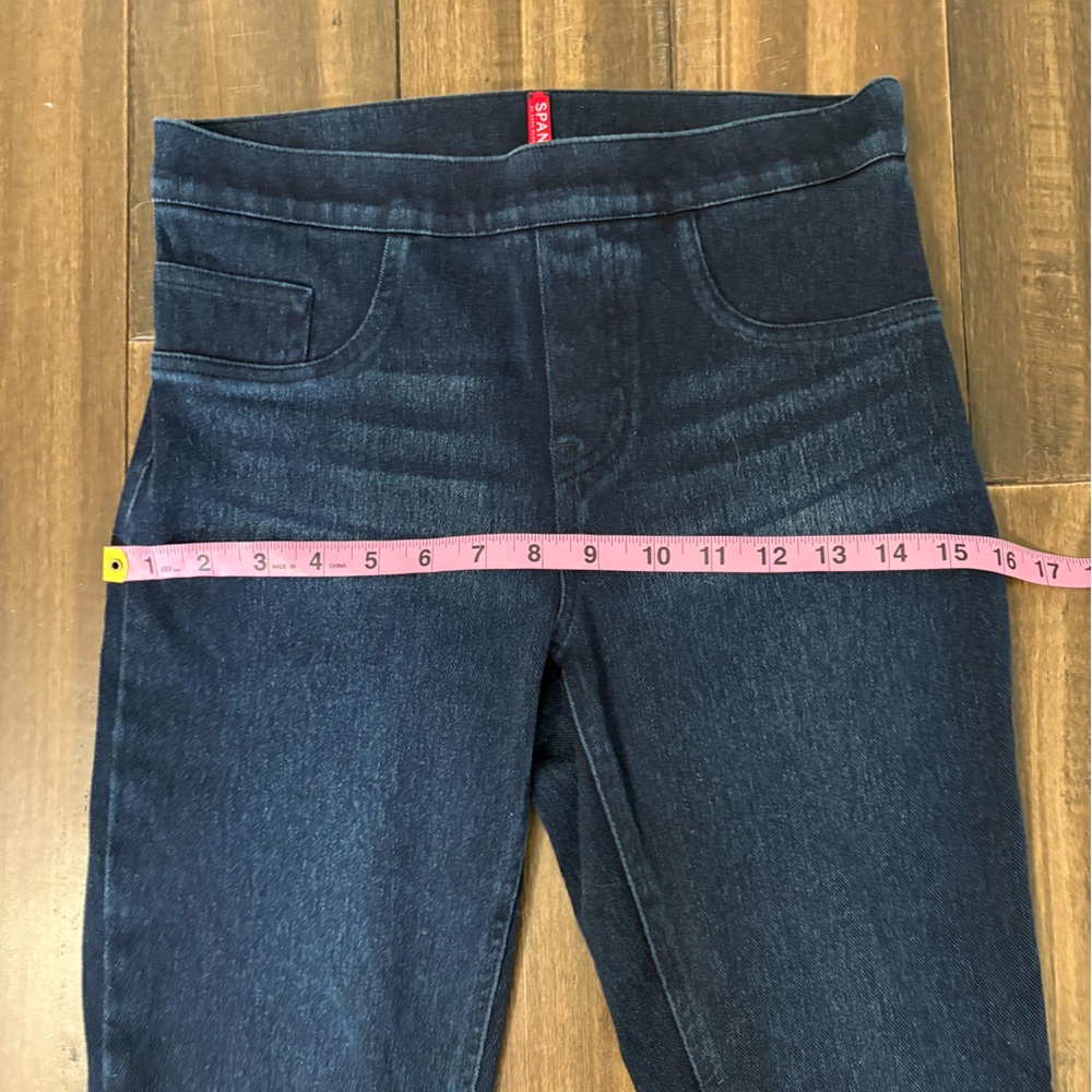 SPANX Sz S Blue Denim Jeggings High Rise Elastic Waist Skinny Fit Faux Pockets - Picture 3 of 8